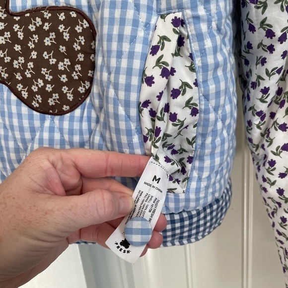 TEDDY FRESH Quilted Teddy Bear Jacket blue brown size medium - Picture 9 of 9